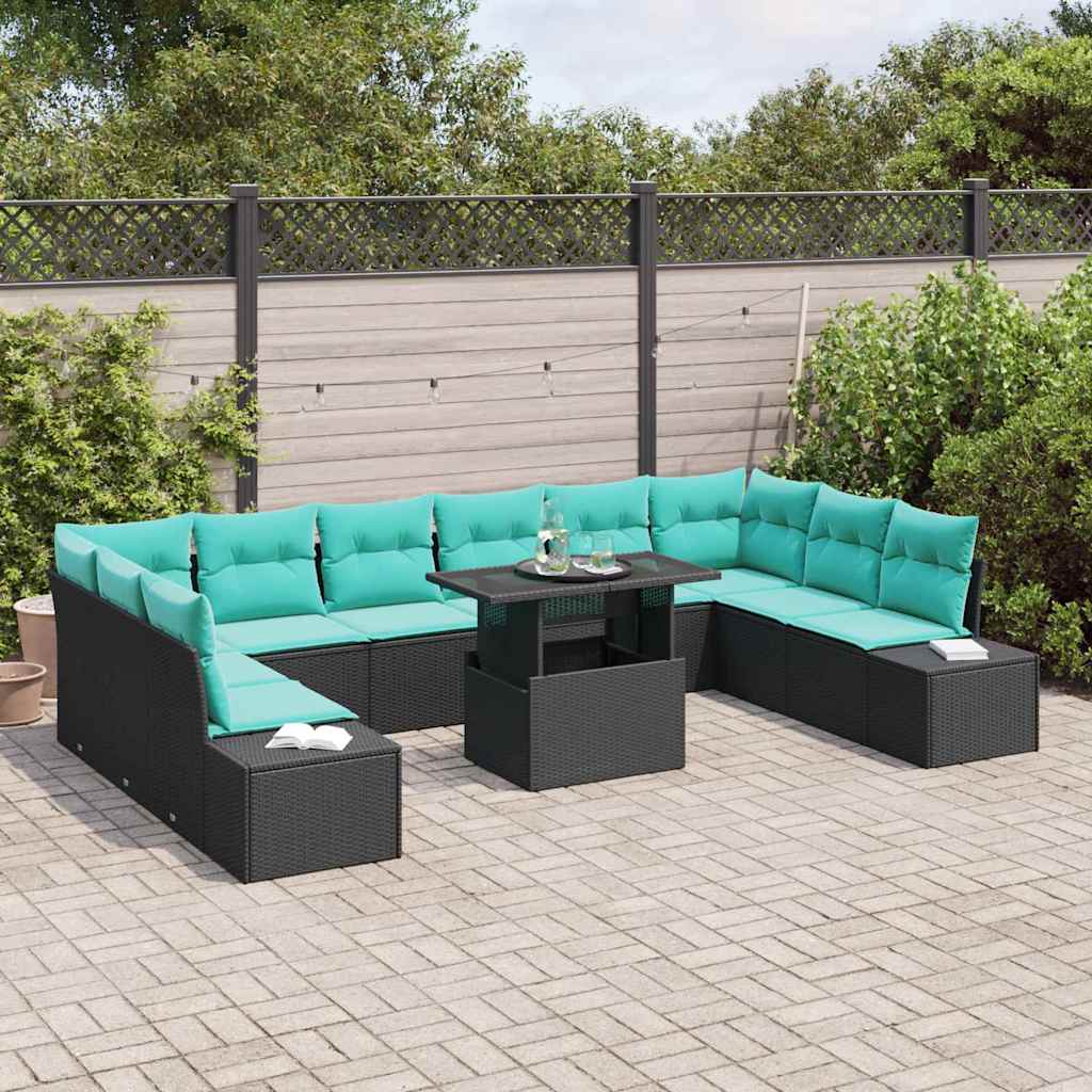 Garden Sofa Set 11 Pieces Black Poly Rattan