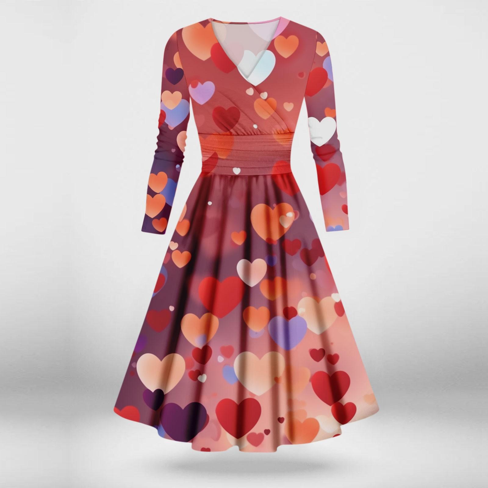 

Женская мода повседневные платья на День святого Валентина с принтом, длинным рукавом и V-образным вырезом, сексуальные платья XXXXXL