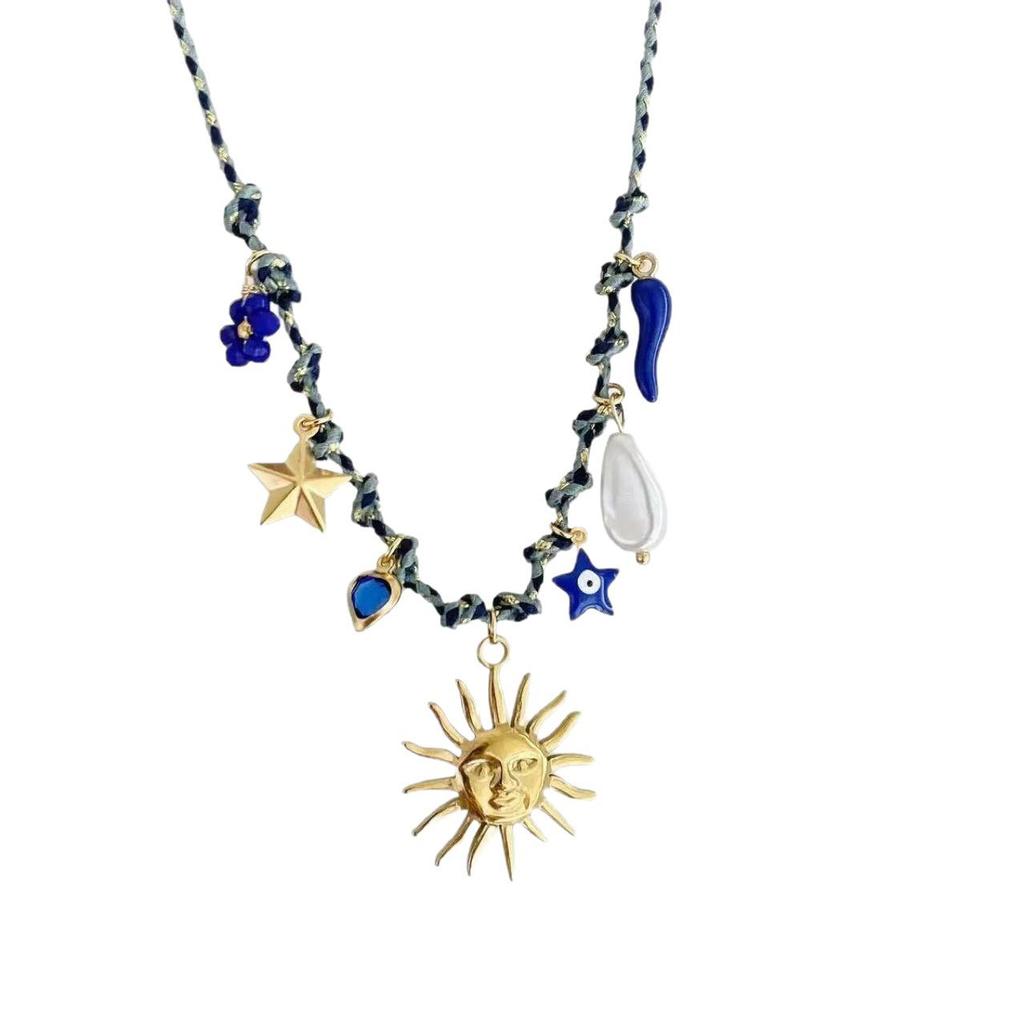 Conjunto de Pulsera y Collar Estilo Océano con Conchas y Estrellas Marinas de Acero Inoxidable