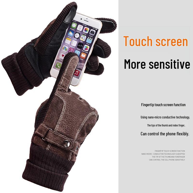 TUCANO Men's Winter Riding Fleece-Lined Leather Gloves