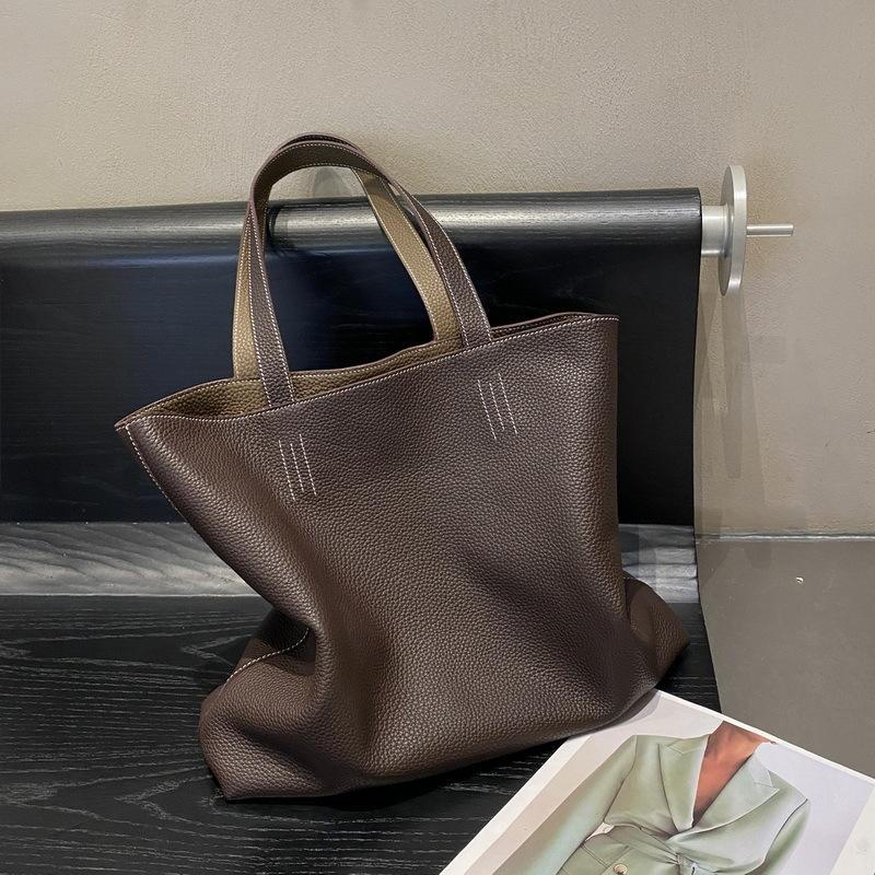 New Double-sided TC Leather Tote Women's Bag, Easy To Knead, Large Capacity Commuting European and American Style Versatile Bag