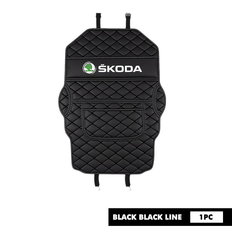 cqmes7 For Skoda Leather Anti-Kick Pad Car Waterproof Seat Back Protector Cover Storage Bag octavia a5 a4 mk1 2 fabia superb rapid mk3