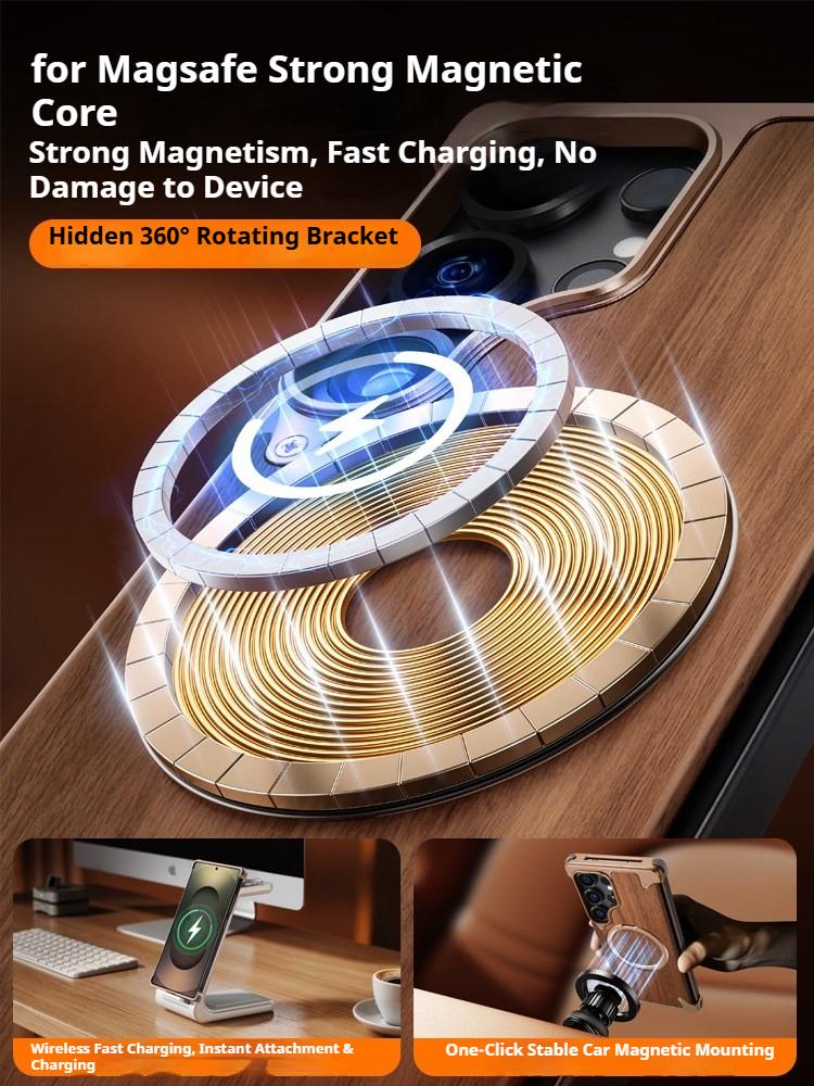 Eary Wooden Phone Case for Samsung Galaxy S26 S25 Ultra With Magnetic Stand 360°Rotatable Frameless Shockproof Protective Cover