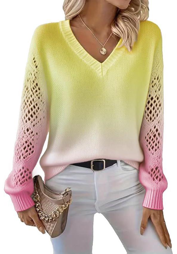 V-Neck Eyelet Print Sweater - Style HS-LY52