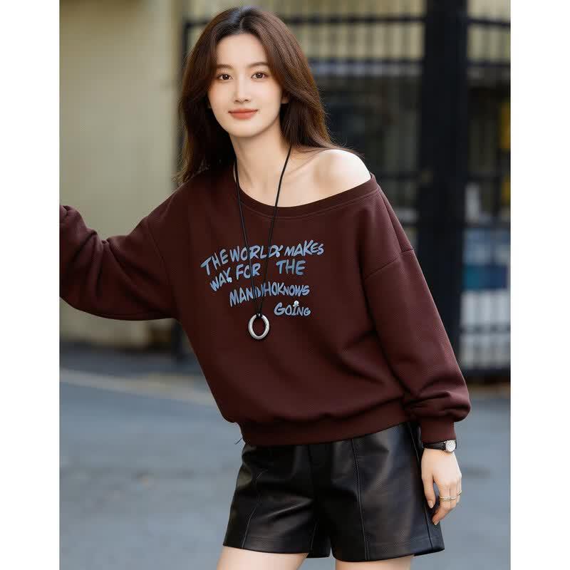 Women's Oblique Collar Letter Print Sweatshirt