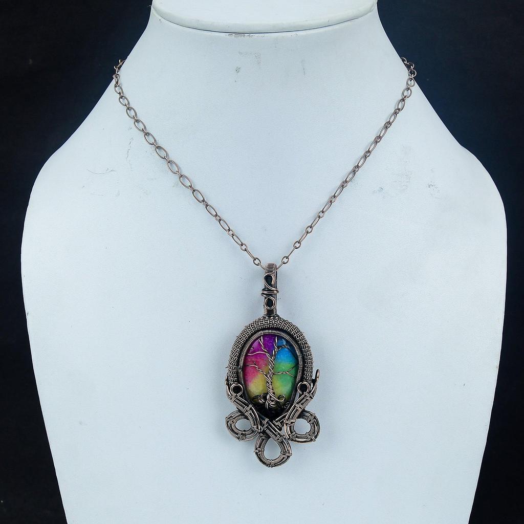 Rainbow Solar Quartz 999 Copper Wire Wrapped Pendant, Handmade Gemstone Pendant Jewelry, Gifts For Wife Brand New Pendant