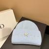 Winter High-Quality Bow Rhinestone Knit Hat Rabbit Fur Ear-Protection Warm Beanie Women