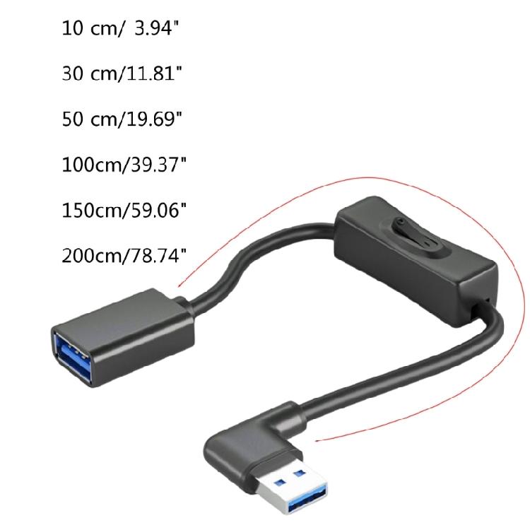 USB3.0 Extend Cable Cord with Power Switches 90 Degree Bend for USB Fan LED Lamp