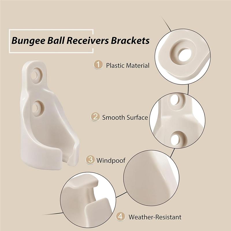 ABMH-Universal For Outdoor Sun Shades And Roller Blinds-Beige 8Pcs Bungee Ball Receiver Bracket Kits