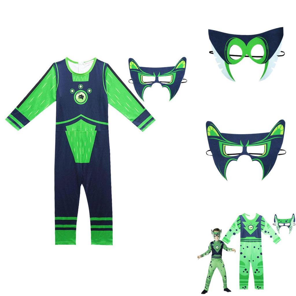 Wild Kratts Kreaturenkraft-Anzug-Kostüm für Kinder mit grünem marineblauem Overall und Maske