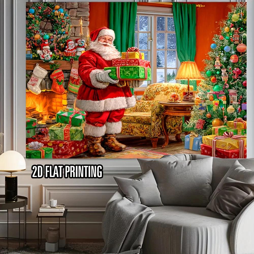 2D flat printing party banner Christmas Santa with gift-counting pattern background cloth 1 piece onlyZL