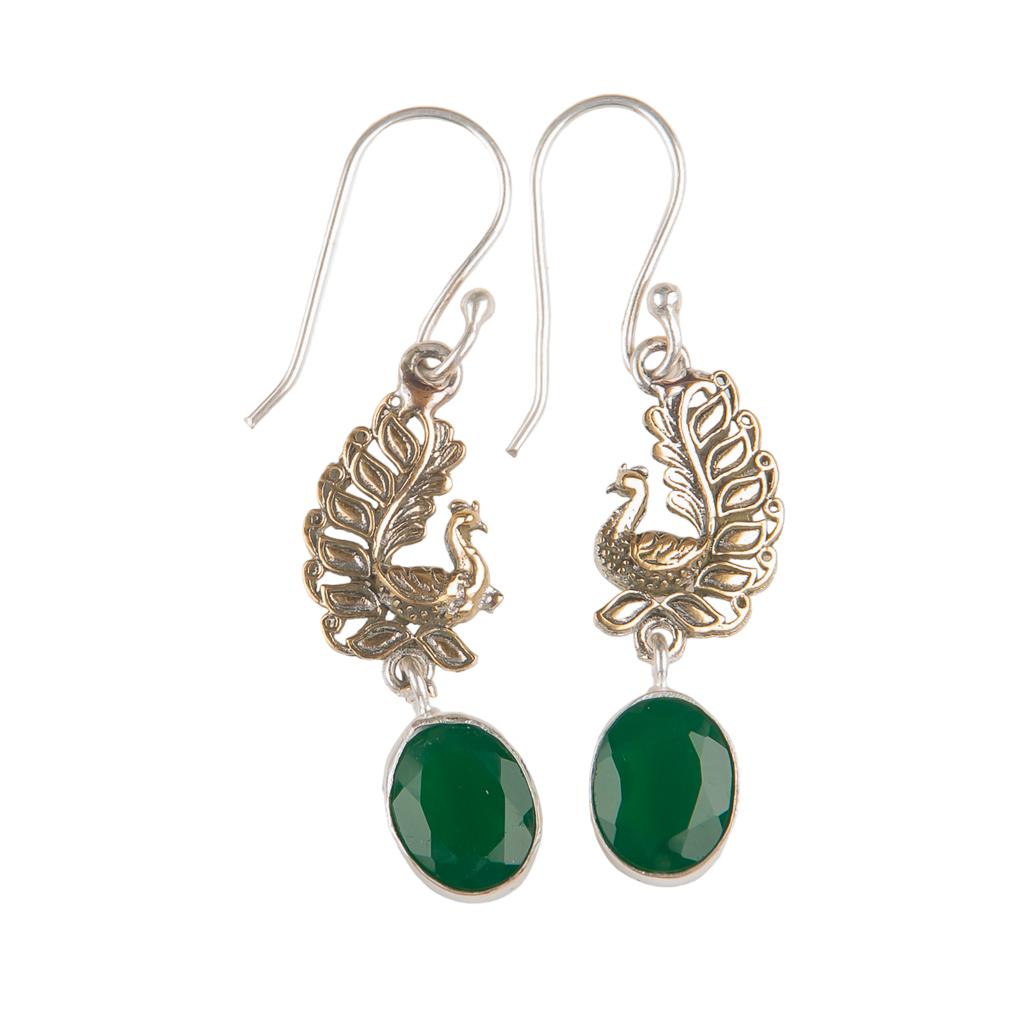 Green Onyx Gemstone 925 Sterling Silver Jewelry Handcrafted Women Earrings 1.8" EE-88-13