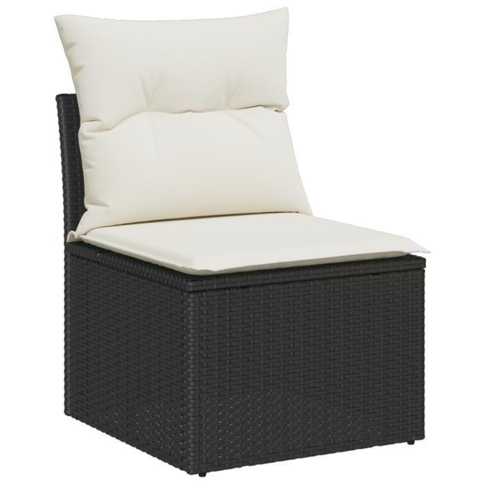 Ensemble de canapé de jardin 6 pièces avec coussins Noir Rotin Poly, Canapé de jardin 2 places avec rangement et coussins 3354096