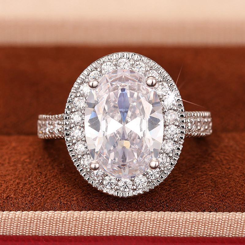 925 Sterling Silver Oval White Red Green Stone Cubic Zirconia Wedding Rings for Women Promise Engagement Jewelry Gifts