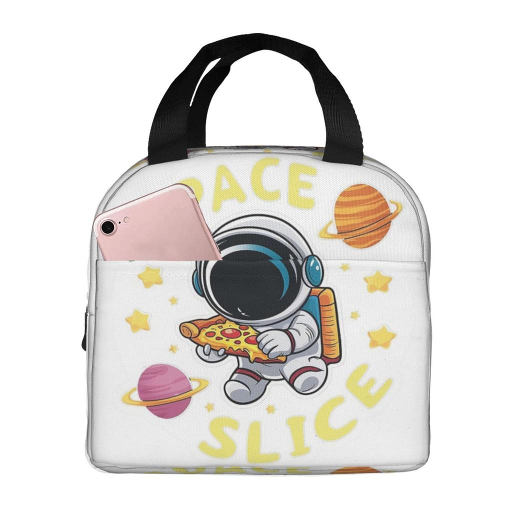Astronaut With Pizza In Space Cartoon Insulated Lunch Bag for Women Kids Leakproof Food Boxes Thermal Lunch Box Tote