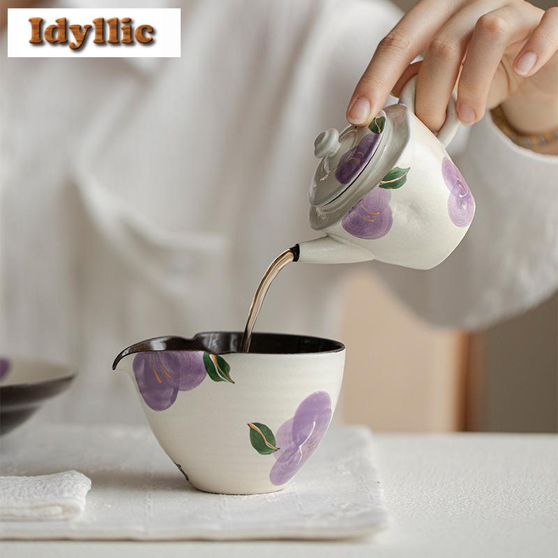 100ml Powder Yin Hand-painted Camellia Teapot Ancient Tea Infuser Pot Tea Making Kettle With Filter Tea Ceremony Collection Gift