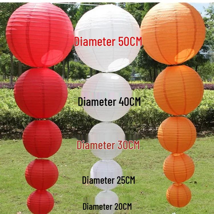 10-Inch Round White Paper Lantern, Red Mid-Autumn Festival & Wedding Decoration