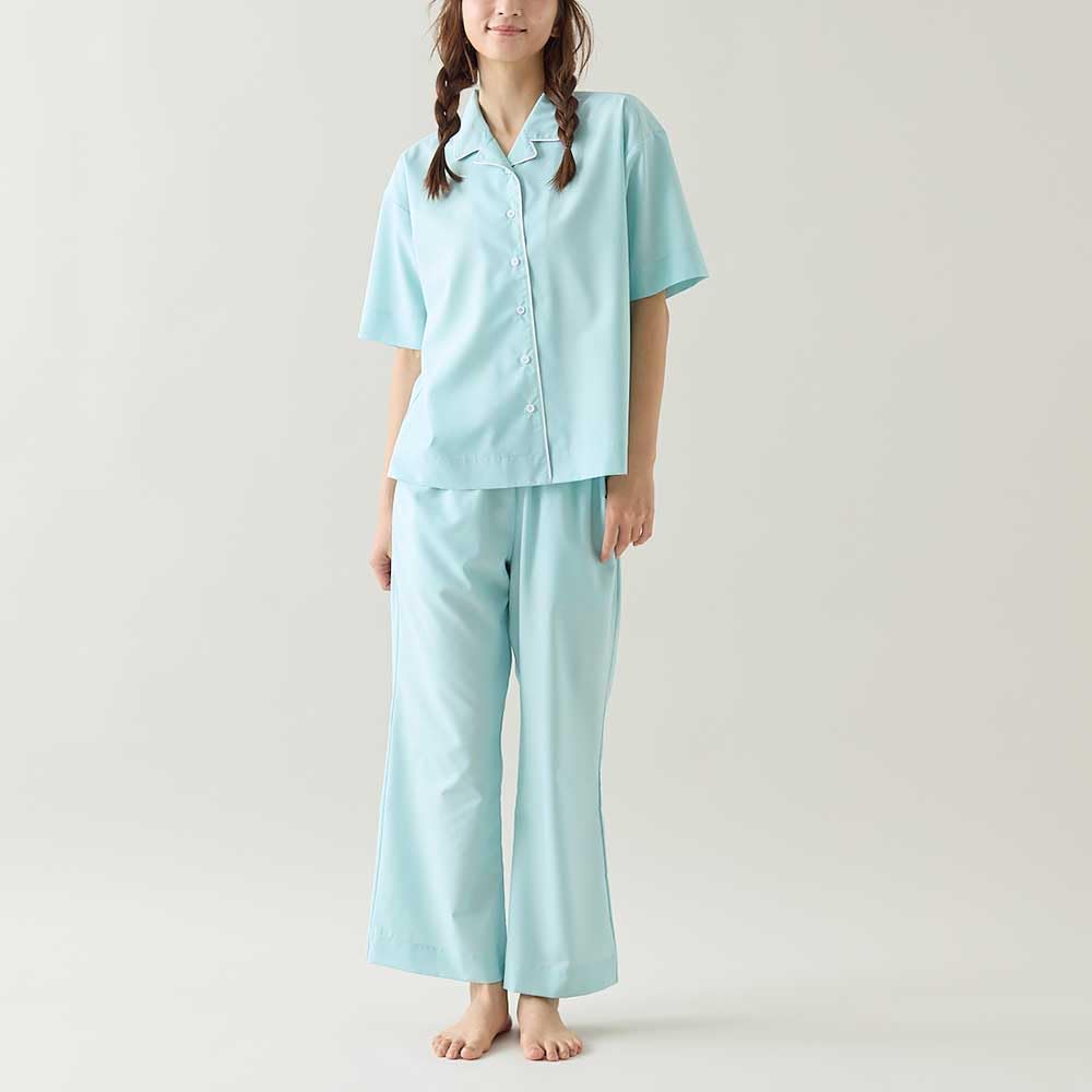 Gunze TZX696 Tuche Short Sleeve and Long Pants Navy Women's Pajamas,