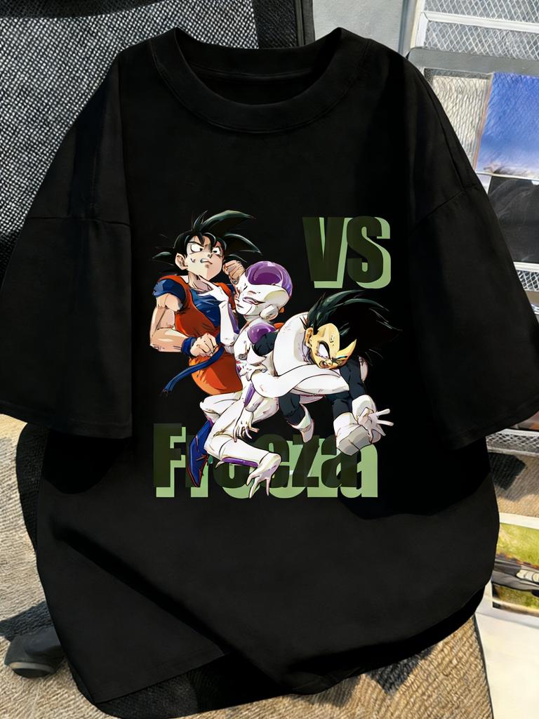 Black Plus Size Tshirt Dragon Ball Anime Print Men Women Summer Casual Parent Child Top Harajuku Style Y2K Street Fashion