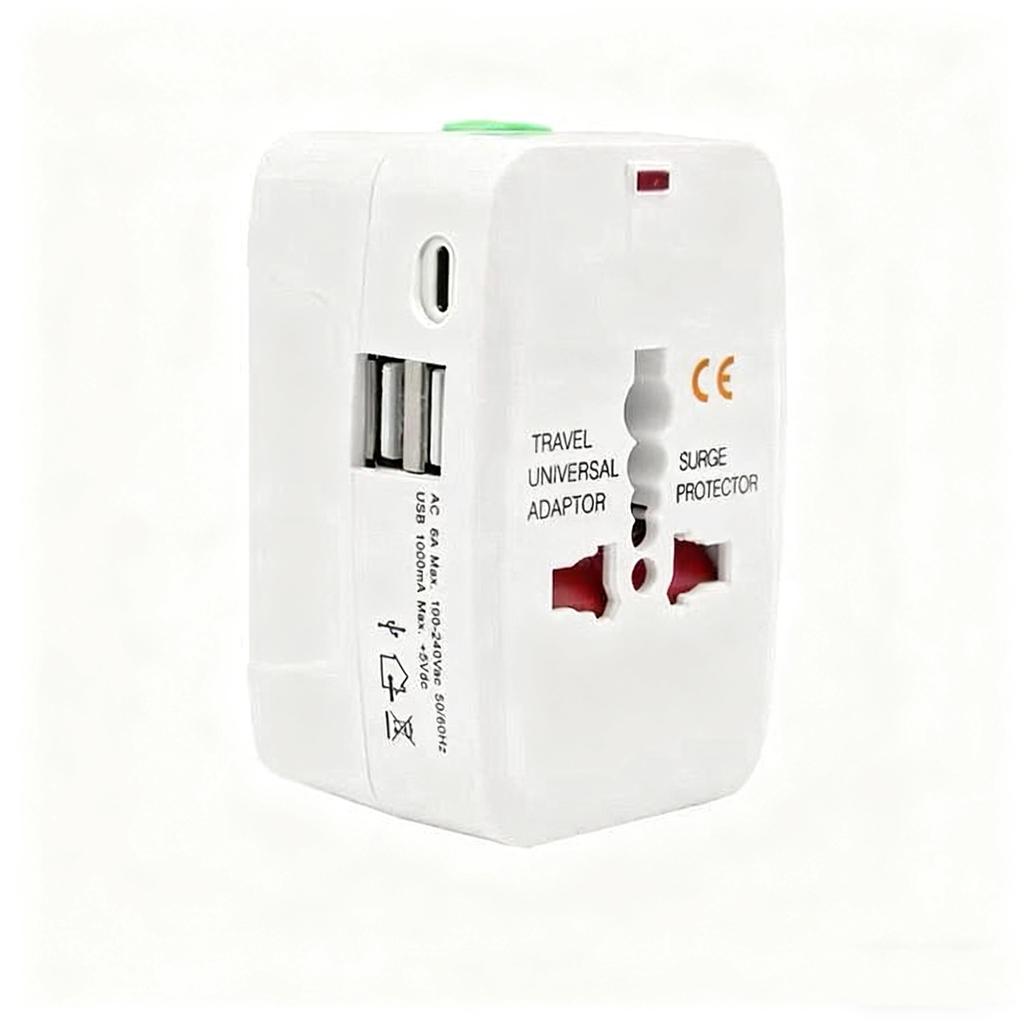 1Pcs All In One International Plug Adapter Protable Au Us Uk Eu Converter 2 Usb Type C Ports World Travel Ac Power Charger