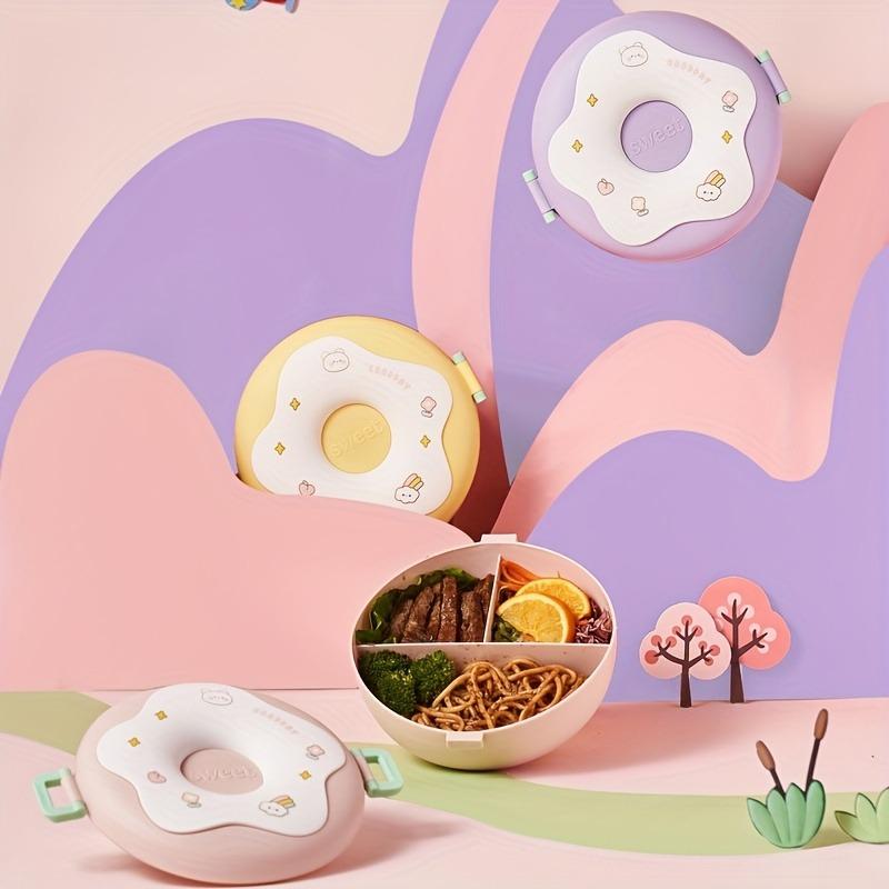 Cute donut-shaped partition PP lunch box, large capacity, microwave-safe portable bento box for students & office workers
