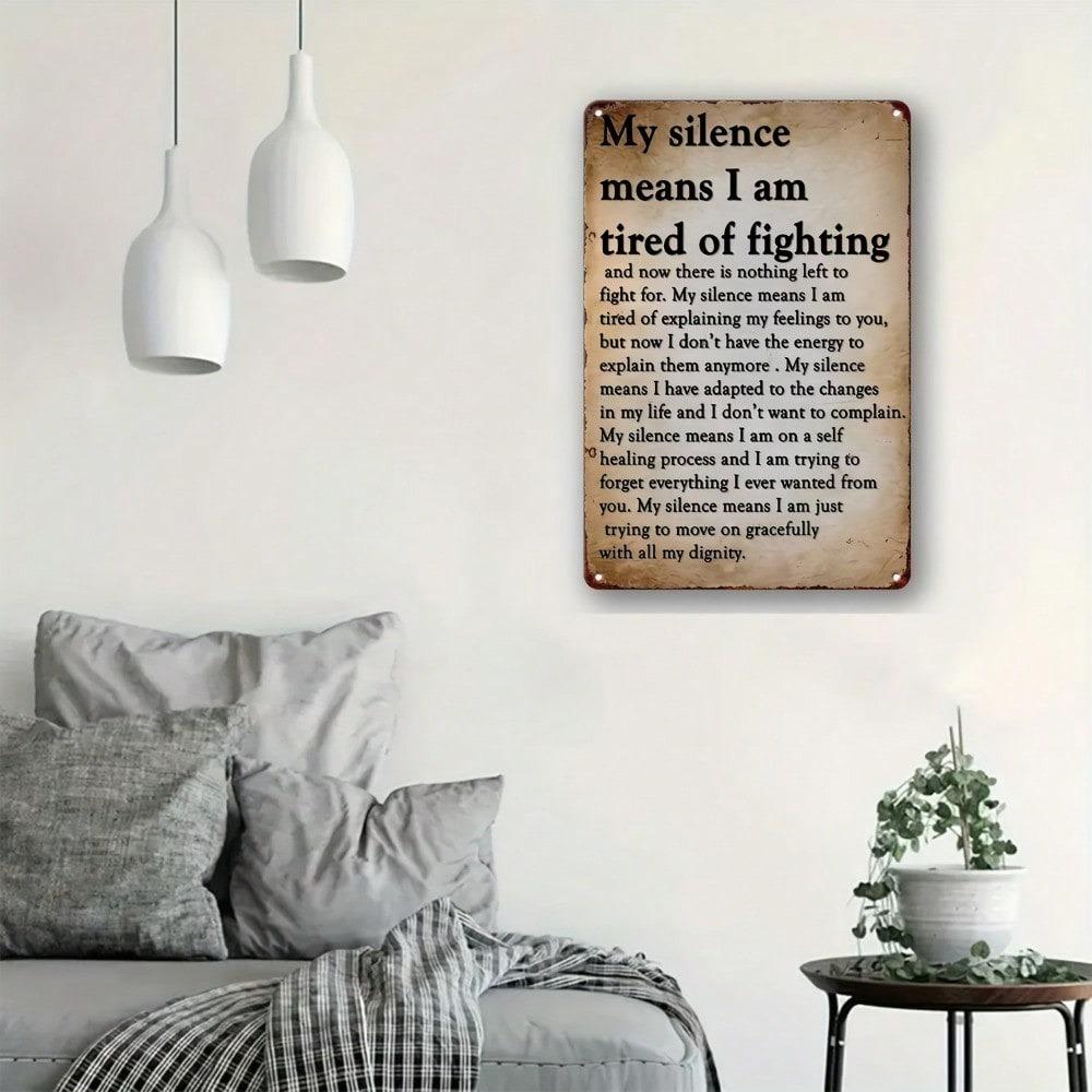 Vintage Metal Wall Decor Silence Tired Of Fighting Black Retro Sign Man Cave Bar Cafe