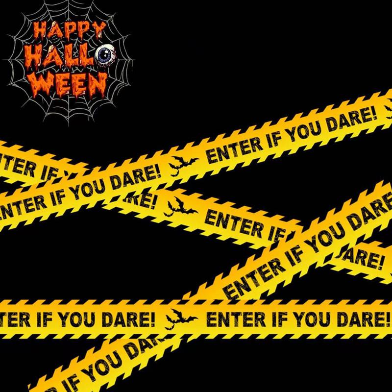 1Pc 6m Halloween Props Window Prop Warning Line Strip Plastic Skull Head Warning Tape Signs Witch Atmosphere Halloween Decora