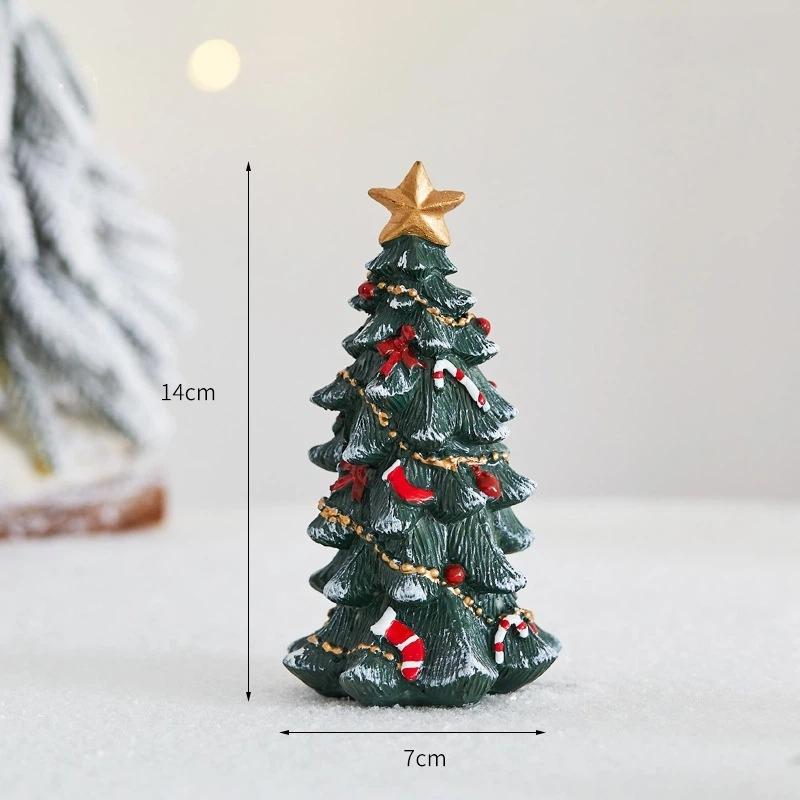 Miniature Desktop Christmas Tree Resin Festive Decor Holiday Gift Set For Xmas Party Home Tabletop Decoration Photo Background