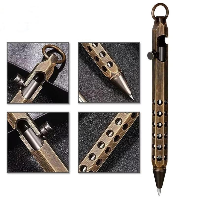 Portable Brass Pen Retro Bolt Action Ballpoint Pen Medium Point 1.0mm Smooth Writing Signature Pen
