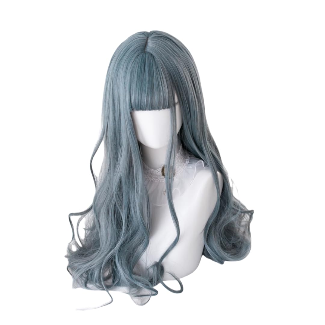 

Akixen Lolita Long Curly Ash Blue Harajuku Small Heat Hair Festivals Women s Wig, Wig, Style, Face, Resistant, Net, Cosplay, Fashion, Events,