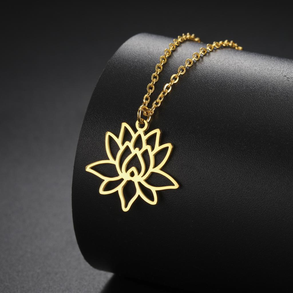 Teamer Lotusblume Anhänger Halskette Edelstahl Yoga Buddhismus Amulett Schmuck für Frauen Doppellagige Perlenkette Geschenk
