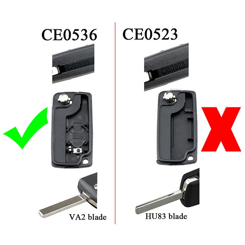 CE0536 Replacement Car Key Fob Shell for Peugeot 207 307 407 308 for Citroen C2 C3 C4 C5 Berlingo, 3 Buttons Flip Case with Uncut VA2 Blade