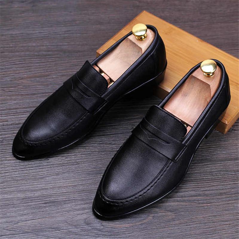 Fashion Fashion New Men's Penny Loafter Pointed Black White Business Flats Shoes Designer Homecoming Wedding Dress Footwear