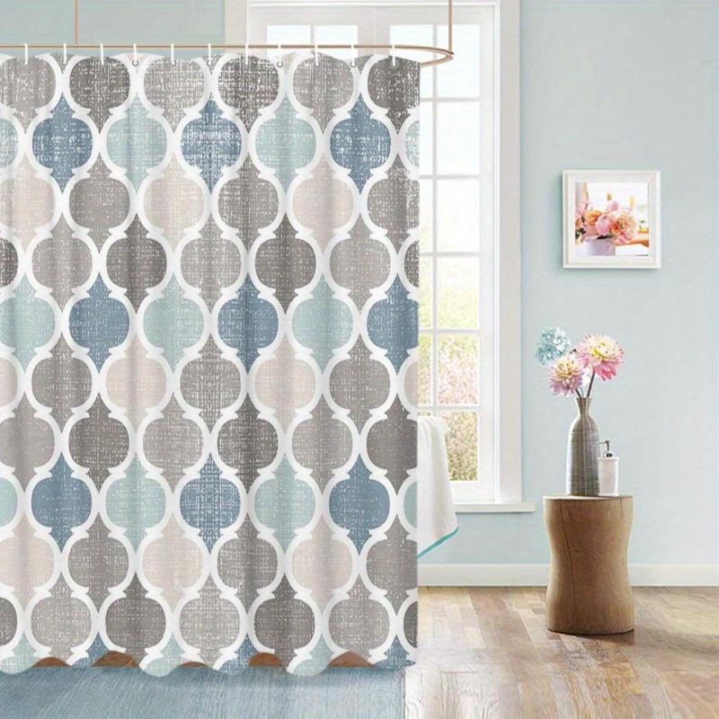 Modern Geometric Trellis Shower Curtain - Stylish Blue, Gray & White Pattern | Polyester,Machine Washable
