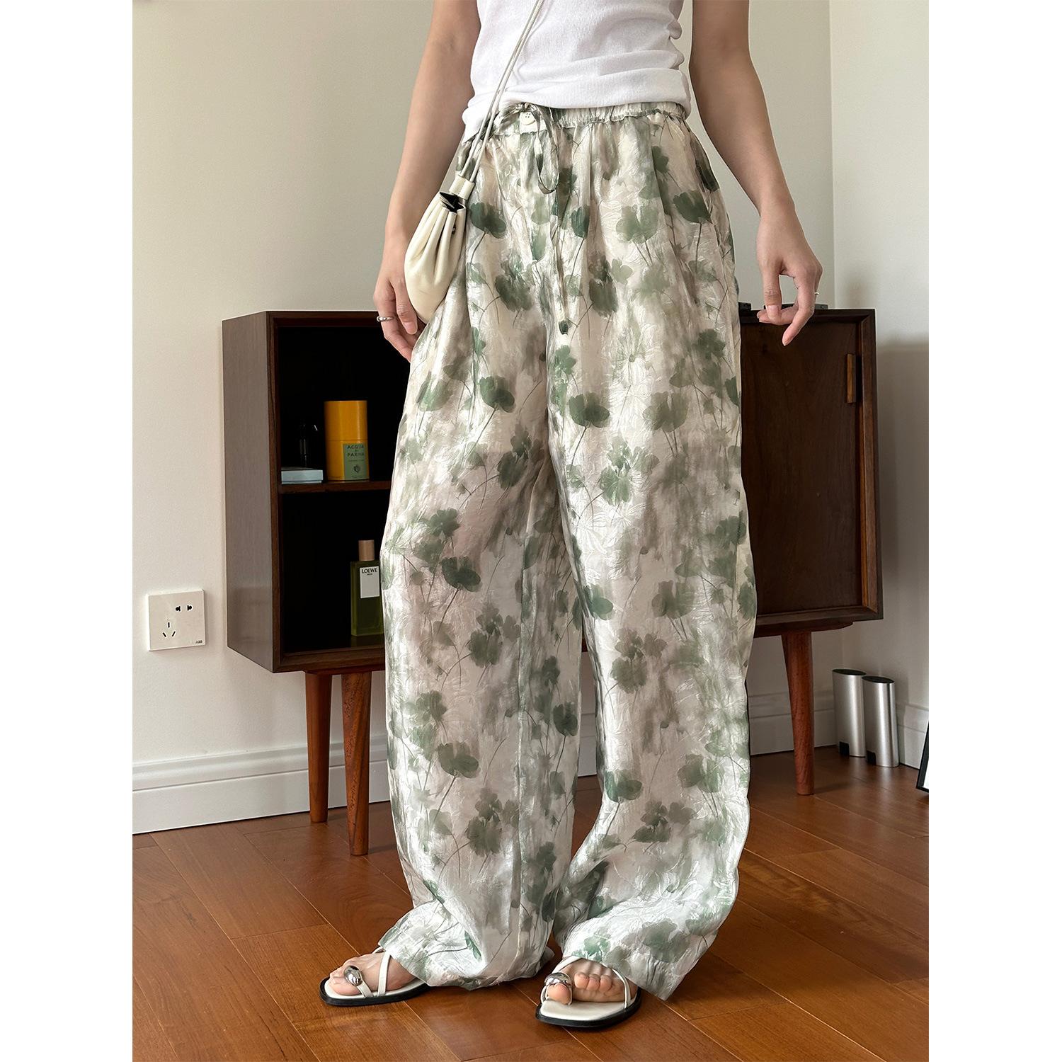 

Johnature Корейские Свежие Цветочные Женские Брюки Летние Легкие Свободные Эластичная Талия Дышащие Повседневные Брюки L зелёный