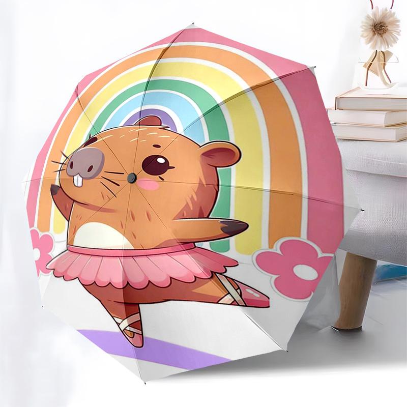 Reiseregenschirm mit Capybara-Motiv - 8 Rippen, Automatisches Öffnen und Schließen, Tragbares faltbares Design, Kompakter und stilvoller Schirm für unterwegs