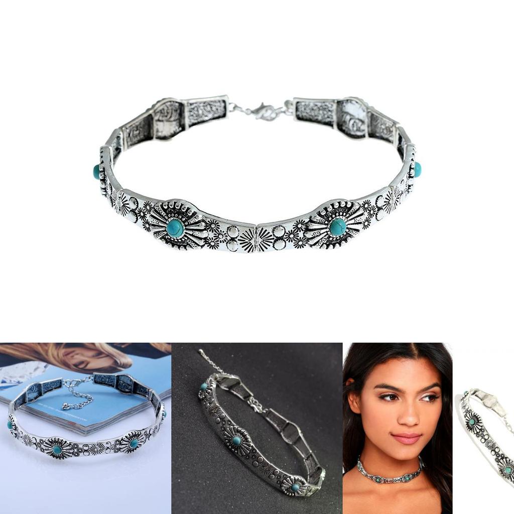 Zigeuner Vintage Geometrische Legierung Türkis Halskette Für Boho Frauen