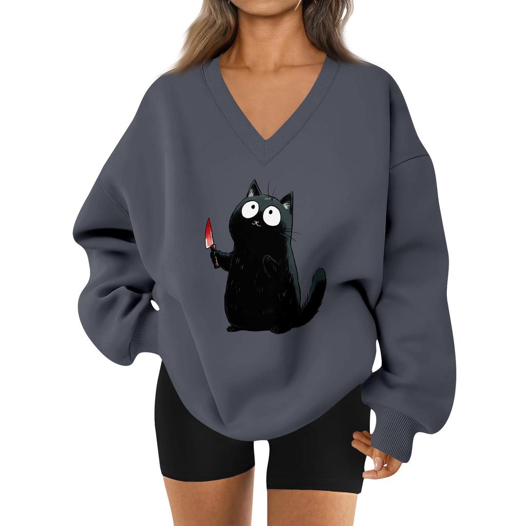 Women's V-neck Dropped Shoulder Halloween Print Sports Sweatshirt Top