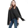 European & American Women’s Black Hooded Pullover Cape with Floral Shawl Clip, Suitable for Spring, Autumn, and Winter