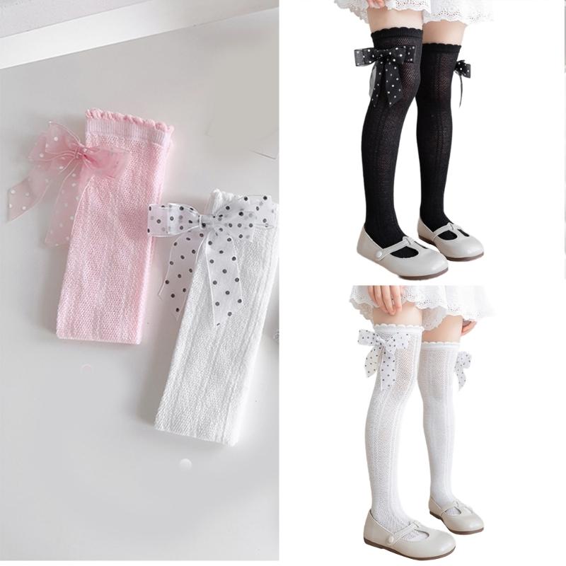 Süße Spitzenrüschen Baby Strümpfe Schleifen-Dekor Kinder Kniehoch Baumwolle Säuglinge Lange Schlauchsocken Stilvolle Strumpfwaren