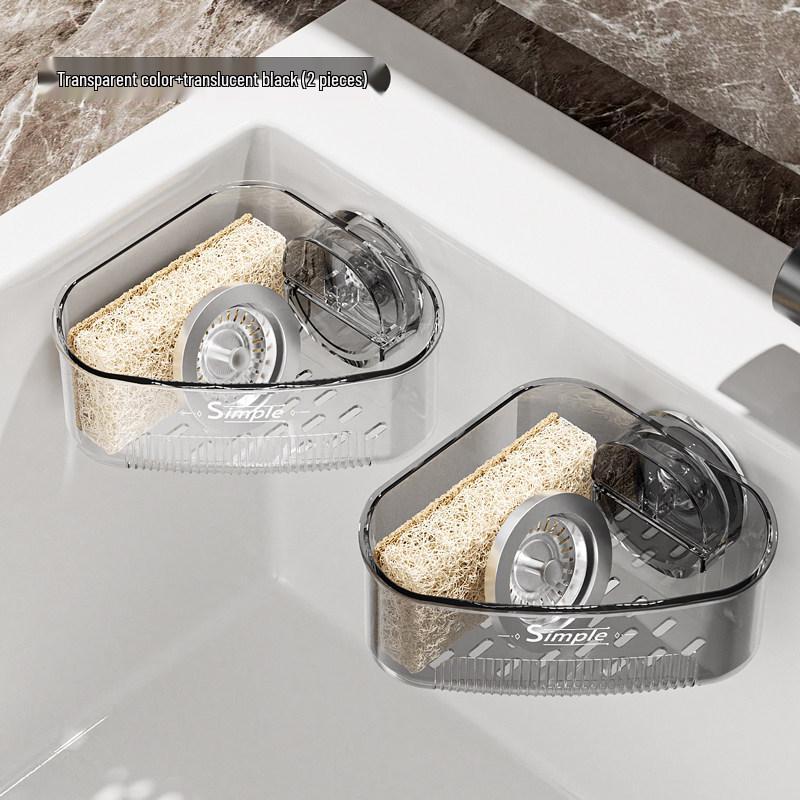 Corner Sink Storage Rack - Multi-functional Sponge & Dish Organizer with Suction Cup Wall Mount