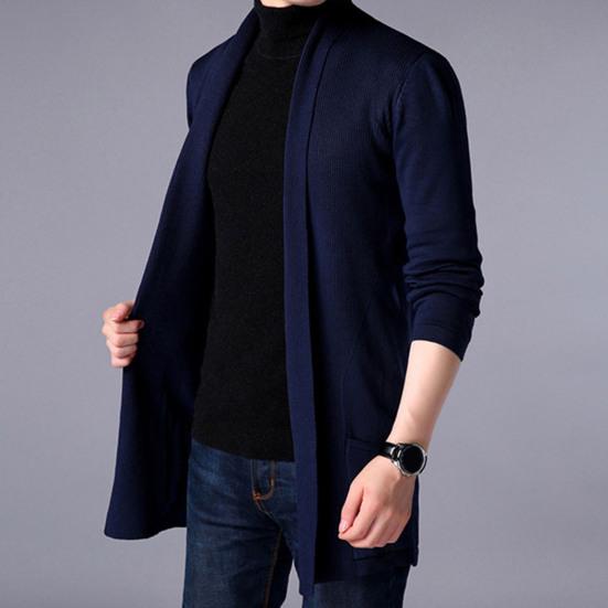 Men Cardigan Sweater Pure Color Anti-shrink Autumn Men Winter Knitting Sweater Coat for Work