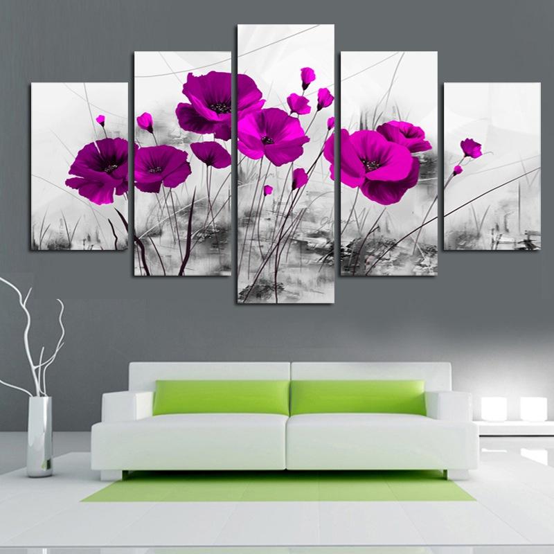 Beautiful Flower 5pcs/set Canvas Wall Art Home Decor Poster Printed Wall Picture