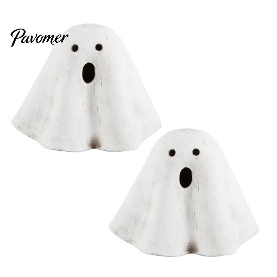 Decorative Ghost Statue Light Up Halloween Decoration, Cute Spooky Figurine with Unique Gift Warm LED for Indoor Mantel Fireplace Home Party