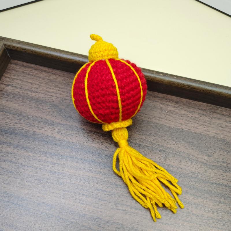 Handmade Chinese New Year Red Lantern Wool Crochet Keychain Ornament Gift.