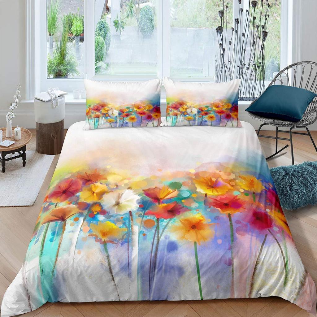 Rose Floral Duvet Cover Blossom Flowers Sunflower Bedding Set Fruit Comforter Cover Oil Painting Bedspread Cover Full King Size