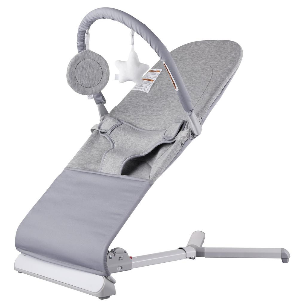 VEVOR Baby Bouncer, Folding Bouncer Seat for Babies 0-9 Months, Newborn Bouncer Chair with 2 Reclining Angles & Rotatable Toy Bar