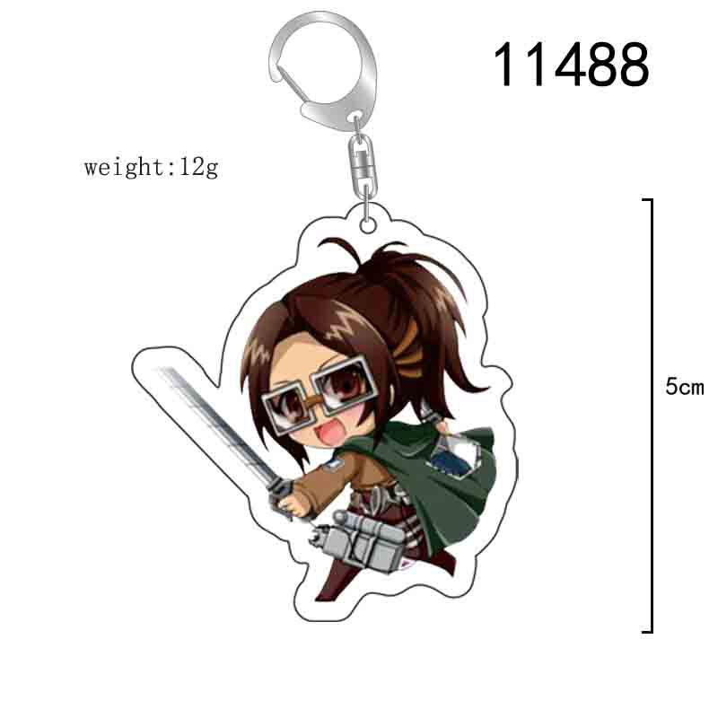 Attack on Titan Keychain: Acrylic Pendant featuring Captain Levi, Eren, Mikasa, and Armin. 5.5cm
