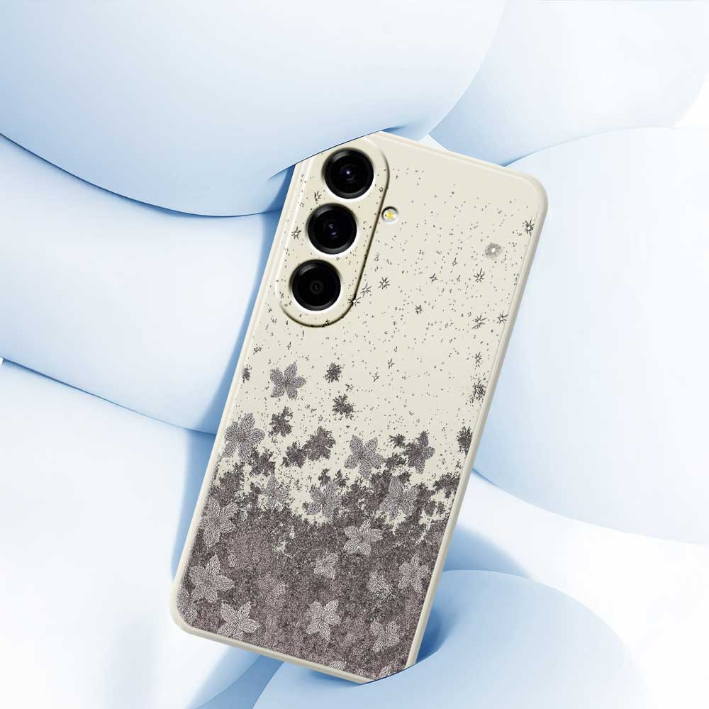 For Samsung Galaxy A56 5G Case Grey Flowers Pattern Printing Straight Edge TPU Phone Back Cover