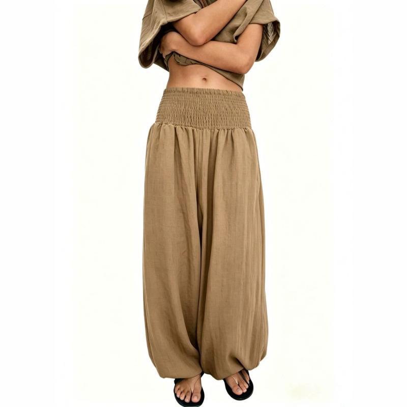 Women High Waist Pleated Solid Wide Leg Pants S